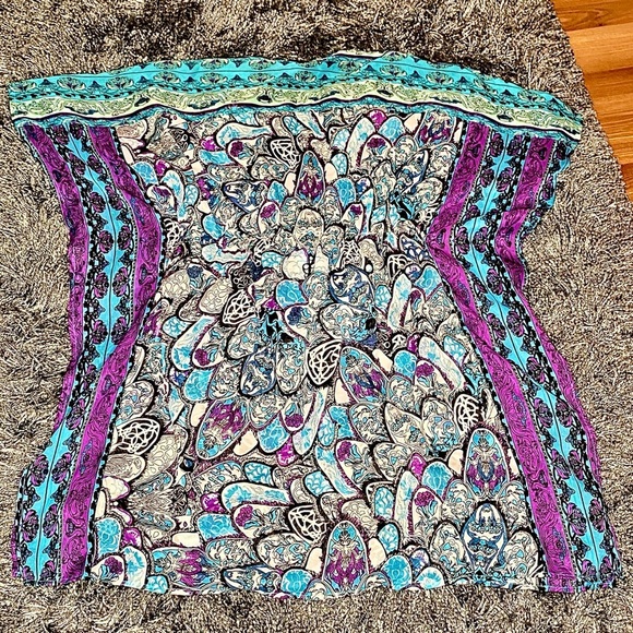 Vibrant Blue Turquoise and Purple Sheer Women's Swim Cover-Up Fits M/L - Picture 9 of 16